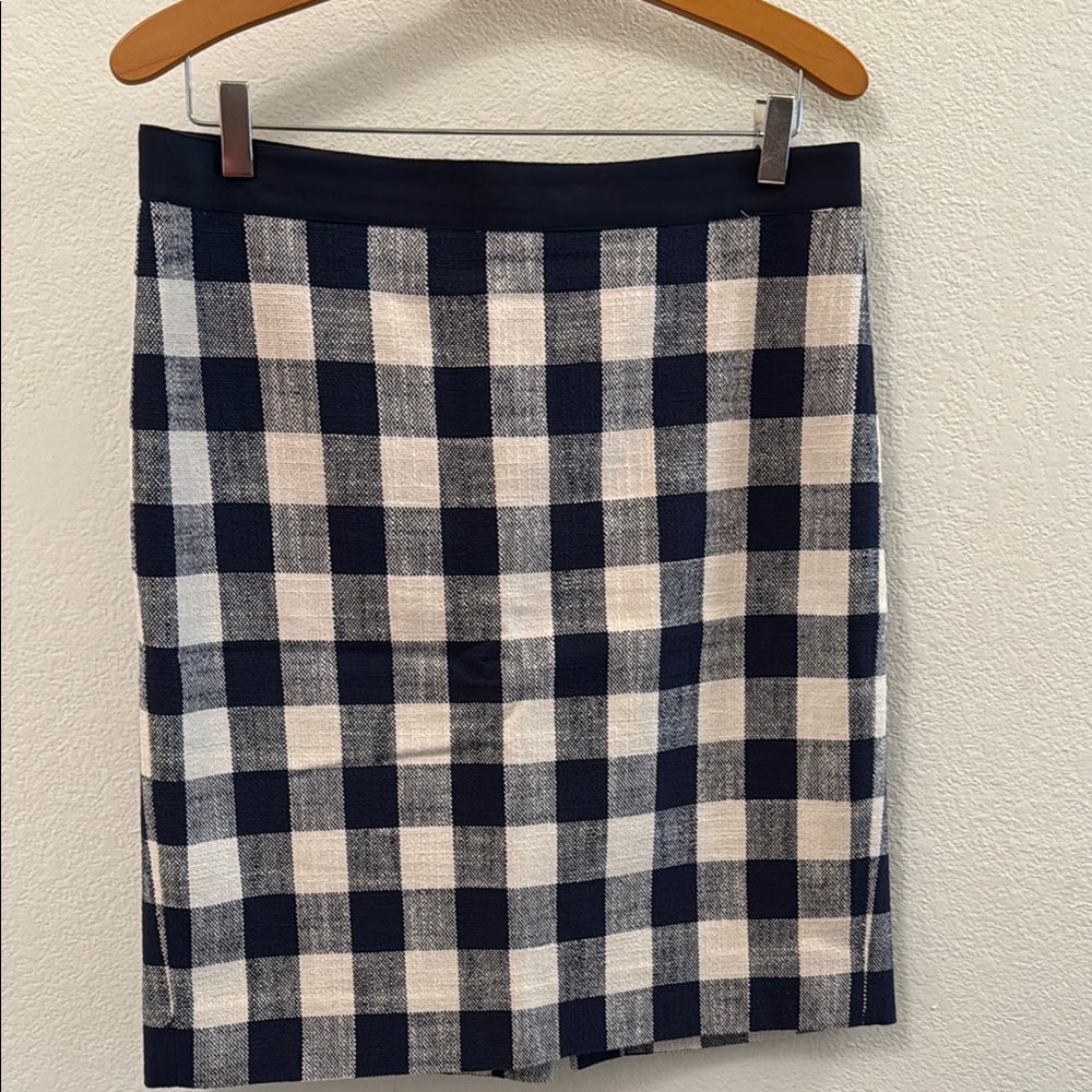 J. Crew Blue and White Buffalo Plaid Pencil Skirt for Work